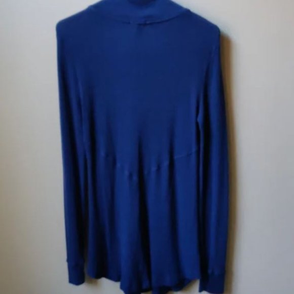 MOD-O-DOC Waffle Knit Drawstring Cowl Neck Tunic Blue M - Picture 8 of 8